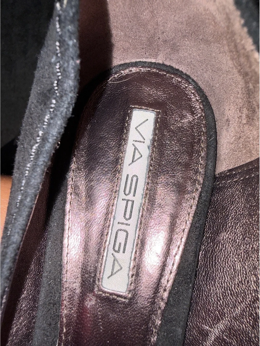 Via Spiga Black Pointed Toe kitten heels with Silver Buckle Detail, Size 7.5